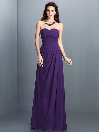 Gorgeous Sweetheart Pleats Sleeveless Long Chiffon Bridesmaid Dresses