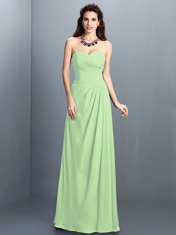 Gorgeous Sweetheart Pleats Sleeveless Long Chiffon Bridesmaid Dresses