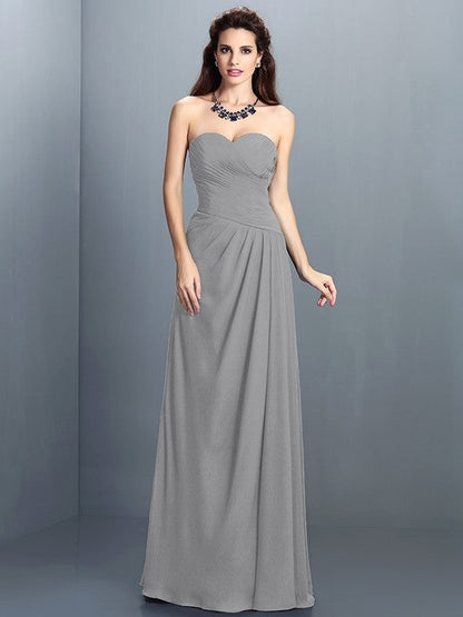 Gorgeous Sweetheart Pleats Sleeveless Long Chiffon Bridesmaid Dresses