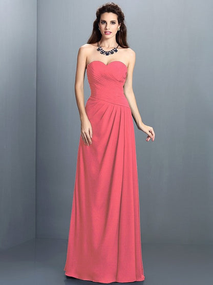 Gorgeous Sweetheart Pleats Sleeveless Long Chiffon Bridesmaid Dresses