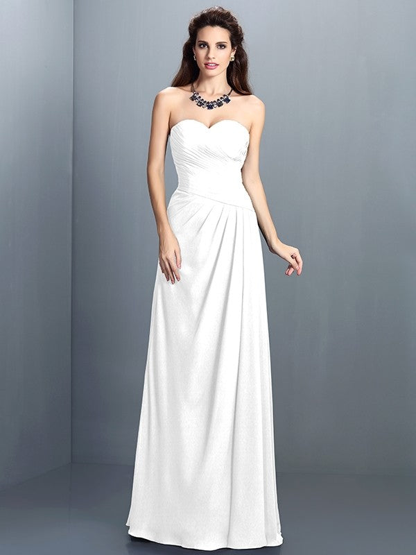 Gorgeous Sweetheart Pleats Sleeveless Long Chiffon Bridesmaid Dresses