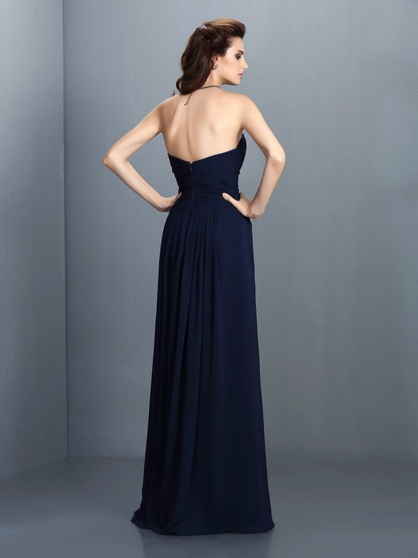 Gorgeous Sweetheart Pleats Sleeveless Long Chiffon Bridesmaid Dresses