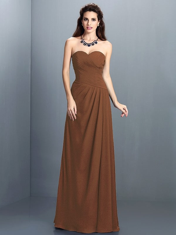 Gorgeous Sweetheart Pleats Sleeveless Long Chiffon Bridesmaid Dresses