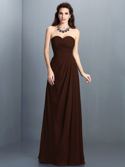 Gorgeous Sweetheart Pleats Sleeveless Long Chiffon Bridesmaid Dresses