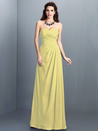 Gorgeous Sweetheart Pleats Sleeveless Long Chiffon Bridesmaid Dresses