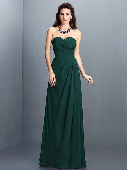 Gorgeous Sweetheart Pleats Sleeveless Long Chiffon Bridesmaid Dresses