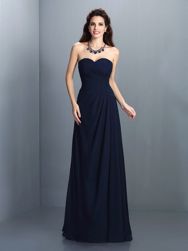 Gorgeous Sweetheart Pleats Sleeveless Long Chiffon Bridesmaid Dresses