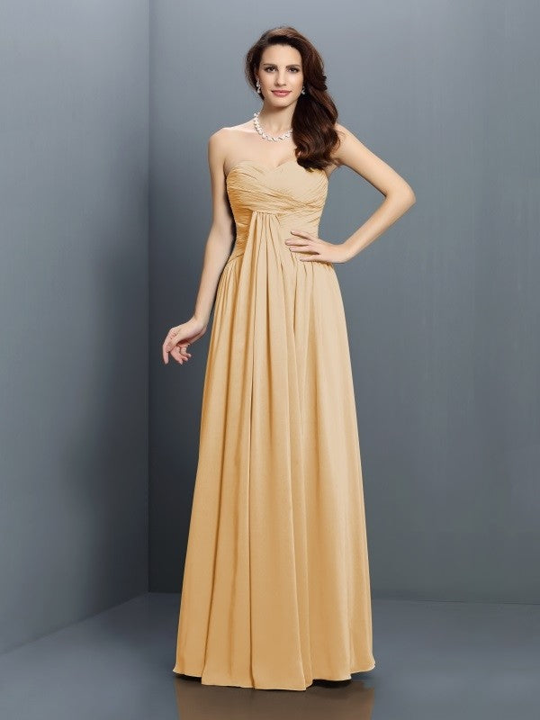 Gorgeous Sweetheart Pleats Sleeveless Long Satin Bridesmaid Dresses