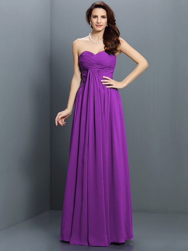 Gorgeous Sweetheart Pleats Sleeveless Long Satin Bridesmaid Dresses