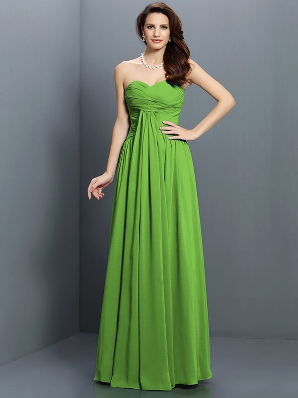 Gorgeous Sweetheart Pleats Sleeveless Long Satin Bridesmaid Dresses