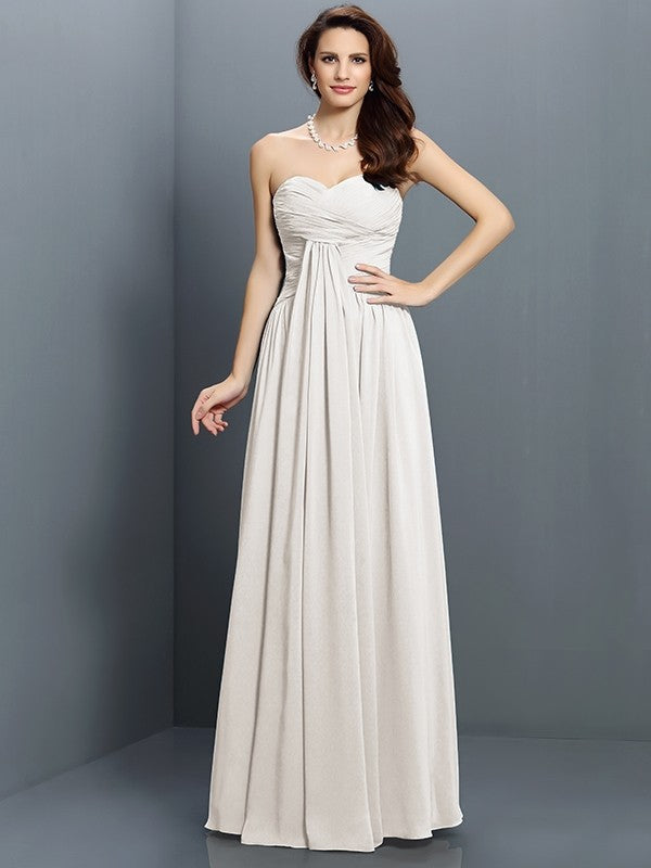 Gorgeous Sweetheart Pleats Sleeveless Long Satin Bridesmaid Dresses