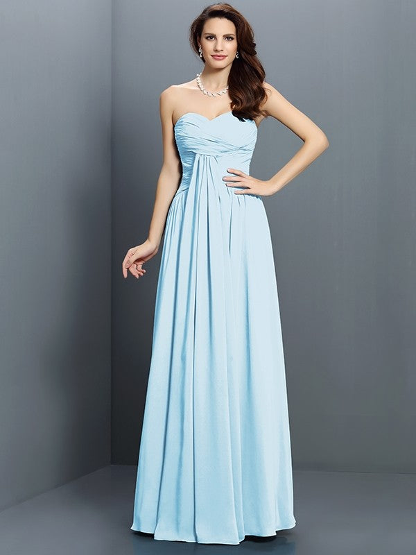 Gorgeous Sweetheart Pleats Sleeveless Long Satin Bridesmaid Dresses