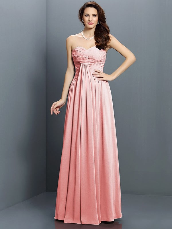 Gorgeous Sweetheart Pleats Sleeveless Long Satin Bridesmaid Dresses