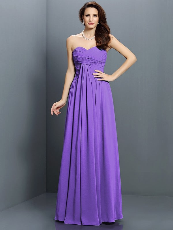 Gorgeous Sweetheart Pleats Sleeveless Long Satin Bridesmaid Dresses