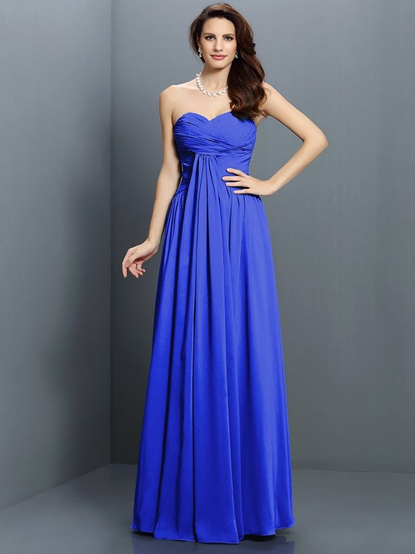 Gorgeous Sweetheart Pleats Sleeveless Long Satin Bridesmaid Dresses