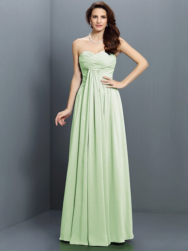 Gorgeous Sweetheart Pleats Sleeveless Long Satin Bridesmaid Dresses