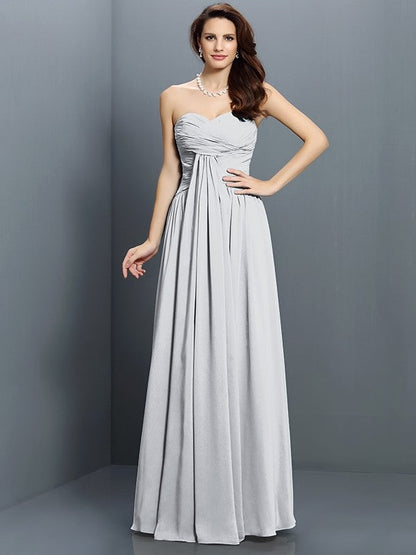 Gorgeous Sweetheart Pleats Sleeveless Long Satin Bridesmaid Dresses