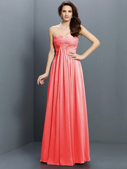 Gorgeous Sweetheart Pleats Sleeveless Long Satin Bridesmaid Dresses