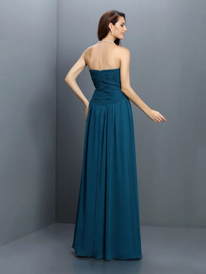 Gorgeous Sweetheart Pleats Sleeveless Long Satin Bridesmaid Dresses