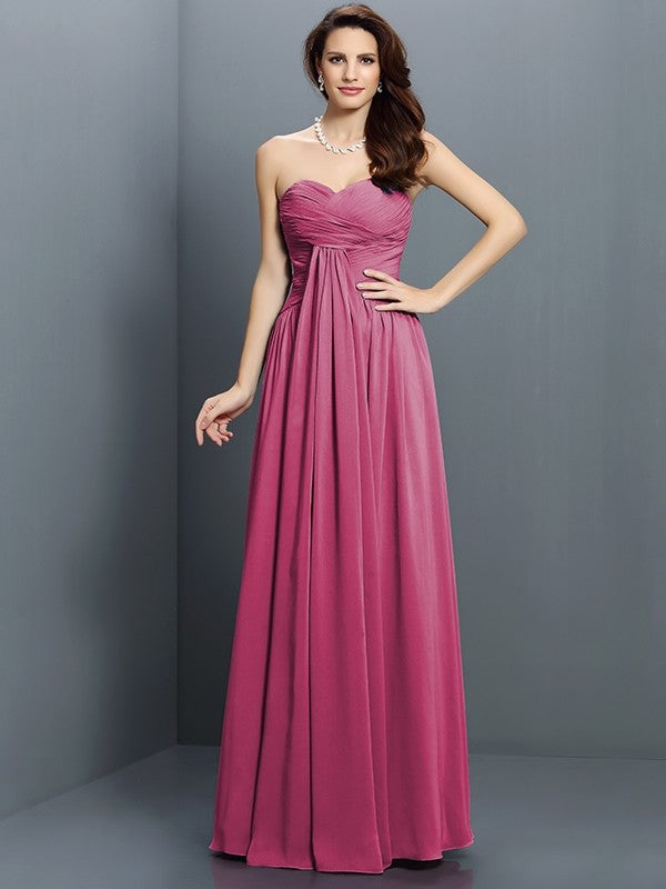 Gorgeous Sweetheart Pleats Sleeveless Long Satin Bridesmaid Dresses