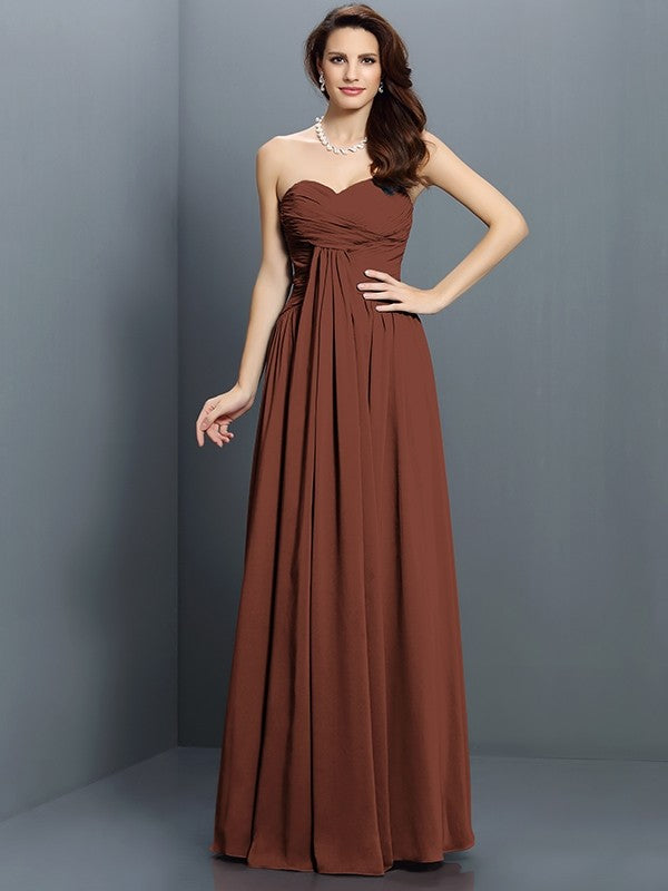 Gorgeous Sweetheart Pleats Sleeveless Long Satin Bridesmaid Dresses