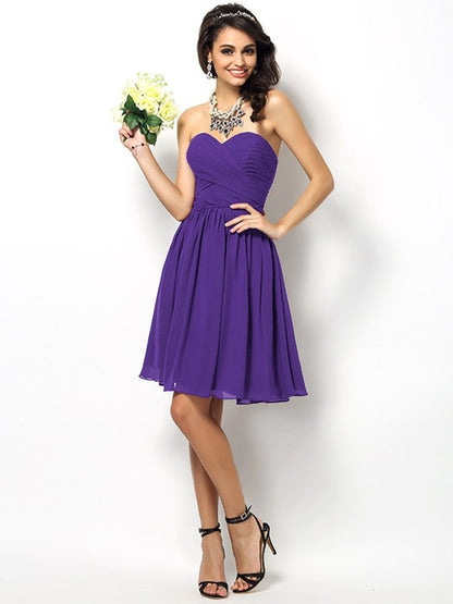 Gorgeous Sweetheart Pleats Sleeveless Short Chiffon Bridesmaid Dresses