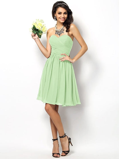 Gorgeous Sweetheart Pleats Sleeveless Short Chiffon Bridesmaid Dresses