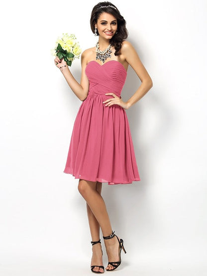 Gorgeous Sweetheart Pleats Sleeveless Short Chiffon Bridesmaid Dresses