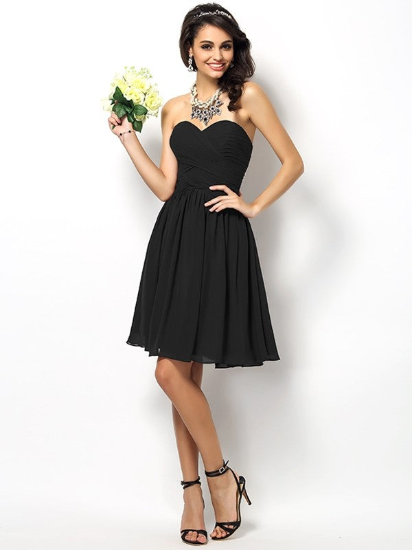 Gorgeous Sweetheart Pleats Sleeveless Short Chiffon Bridesmaid Dresses