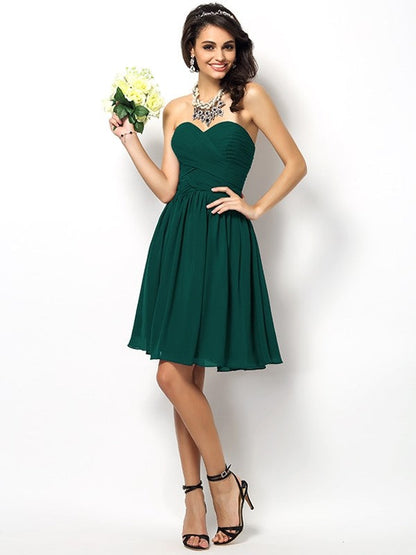 Gorgeous Sweetheart Pleats Sleeveless Short Chiffon Bridesmaid Dresses