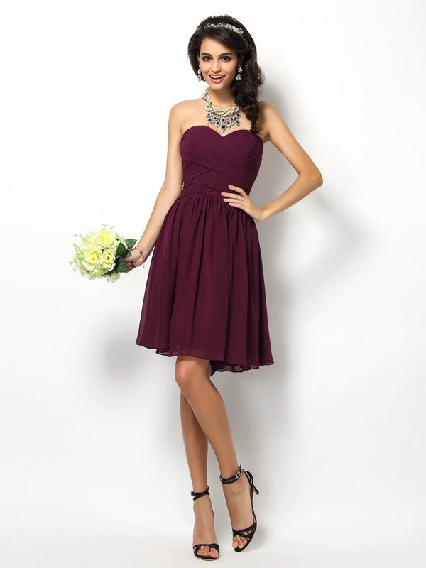 Gorgeous Sweetheart Pleats Sleeveless Short Chiffon Bridesmaid Dresses