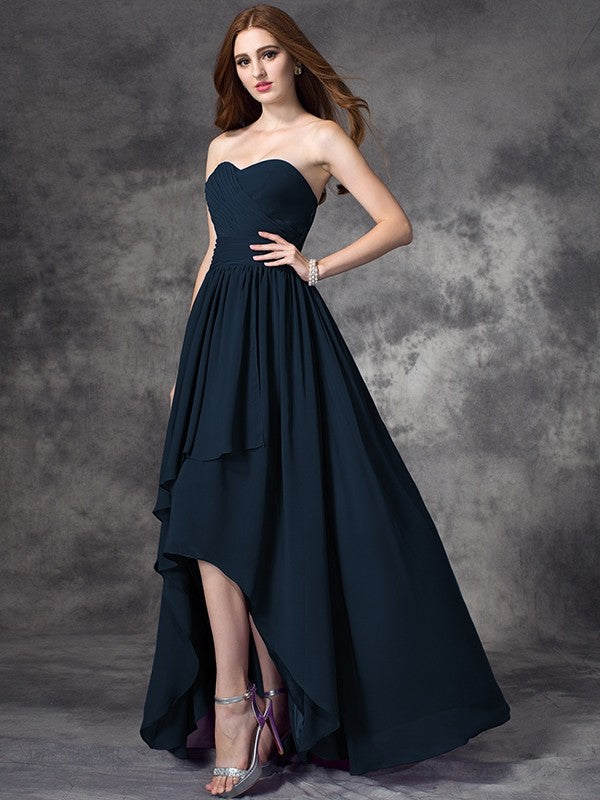 Gorgeous Sweetheart Ruffles Sleeveless High Low Chiffon Bridesmaid Dresses