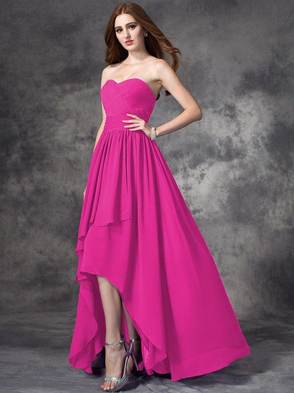 Gorgeous Sweetheart Ruffles Sleeveless High Low Chiffon Bridesmaid Dresses