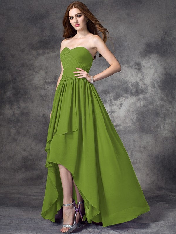 Gorgeous Sweetheart Ruffles Sleeveless High Low Chiffon Bridesmaid Dresses