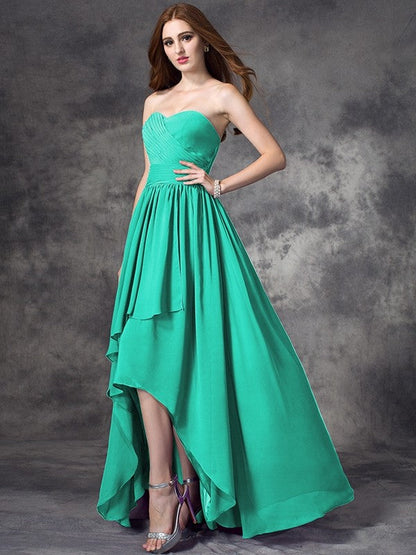 Gorgeous Sweetheart Ruffles Sleeveless High Low Chiffon Bridesmaid Dresses