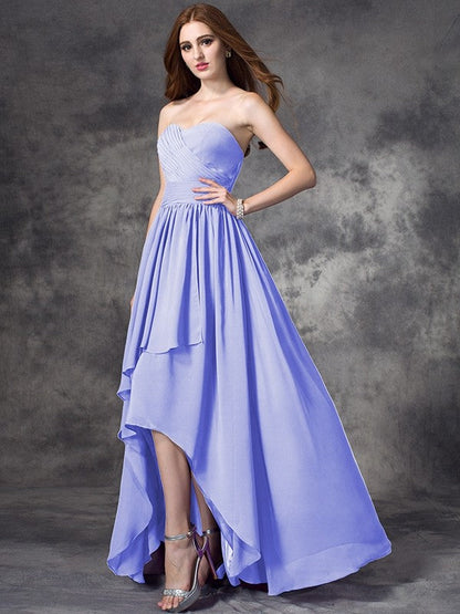 Gorgeous Sweetheart Ruffles Sleeveless High Low Chiffon Bridesmaid Dresses