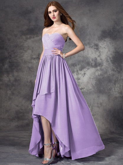 Gorgeous Sweetheart Ruffles Sleeveless High Low Chiffon Bridesmaid Dresses