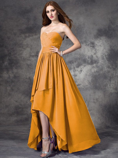 Gorgeous Sweetheart Ruffles Sleeveless High Low Chiffon Bridesmaid Dresses