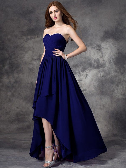 Gorgeous Sweetheart Ruffles Sleeveless High Low Chiffon Bridesmaid Dresses