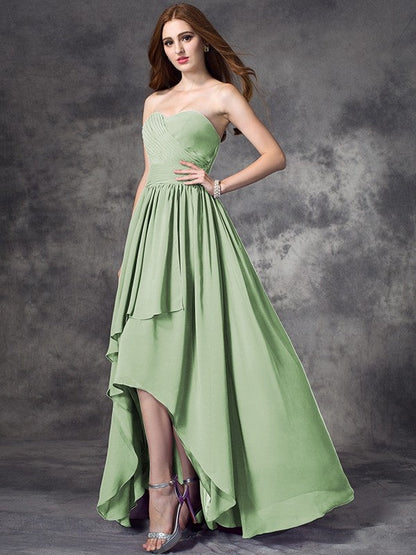 Gorgeous Sweetheart Ruffles Sleeveless High Low Chiffon Bridesmaid Dresses