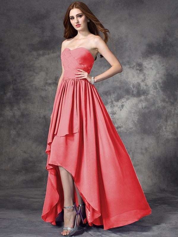 Gorgeous Sweetheart Ruffles Sleeveless High Low Chiffon Bridesmaid Dresses