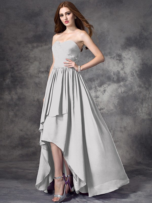 Gorgeous Sweetheart Ruffles Sleeveless High Low Chiffon Bridesmaid Dresses