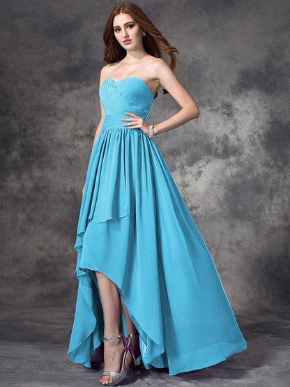 Gorgeous Sweetheart Ruffles Sleeveless High Low Chiffon Bridesmaid Dresses