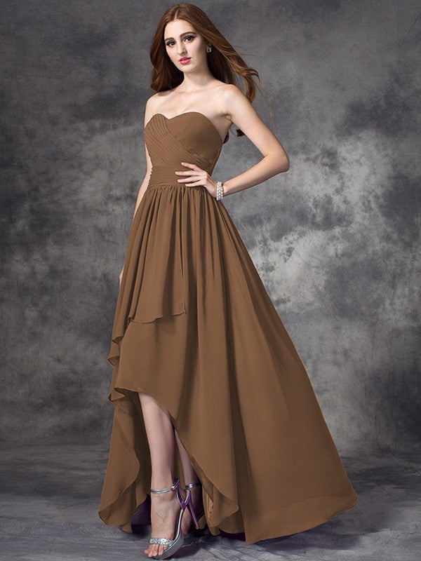 Gorgeous Sweetheart Ruffles Sleeveless High Low Chiffon Bridesmaid Dresses