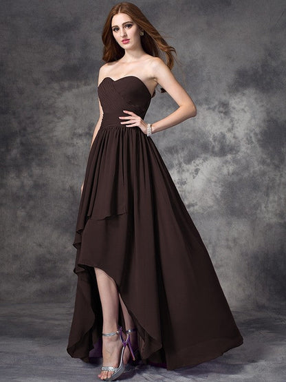 Gorgeous Sweetheart Ruffles Sleeveless High Low Chiffon Bridesmaid Dresses