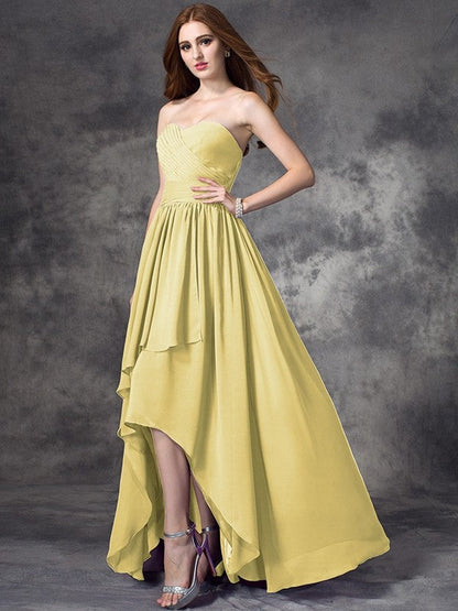 Gorgeous Sweetheart Ruffles Sleeveless High Low Chiffon Bridesmaid Dresses