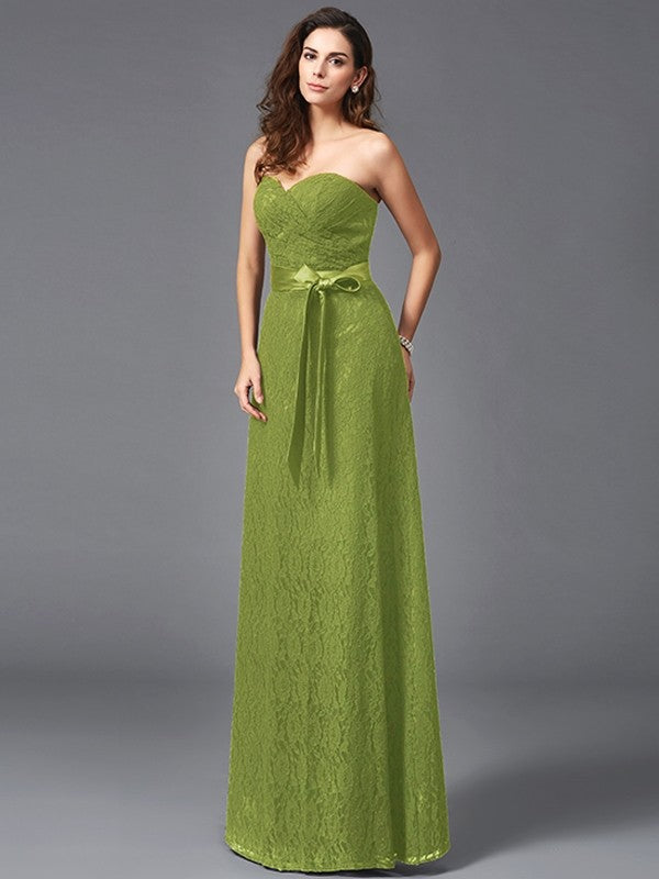 Gorgeous Sweetheart Sash/Ribbon/Belt Sleeveless Long Lace Bridesmaid dresses