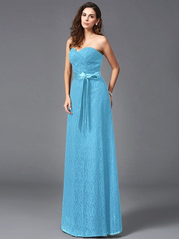 Gorgeous Sweetheart Sash/Ribbon/Belt Sleeveless Long Lace Bridesmaid dresses