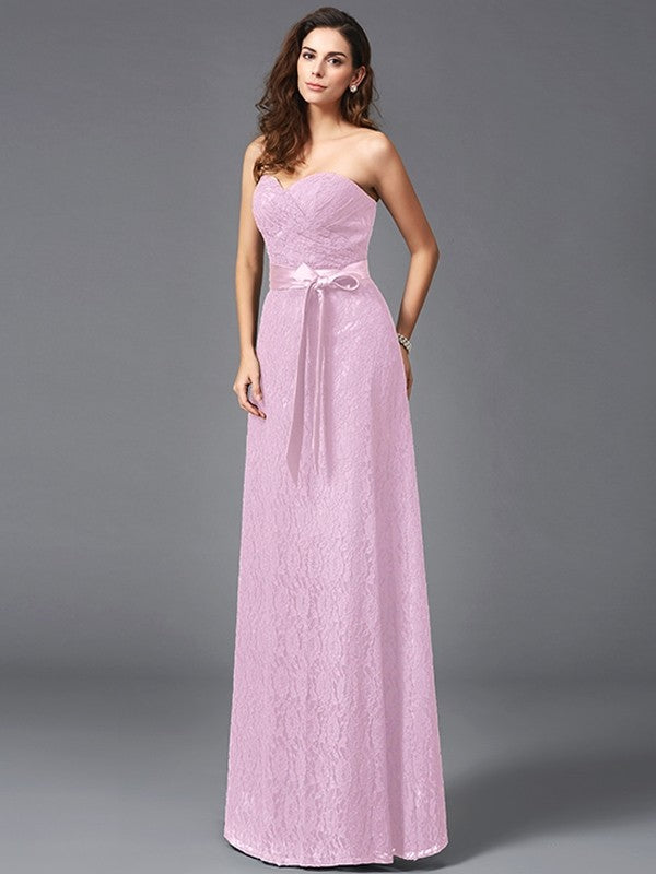 Gorgeous Sweetheart Sash/Ribbon/Belt Sleeveless Long Lace Bridesmaid dresses