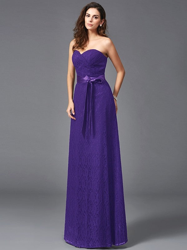 Gorgeous Sweetheart Sash/Ribbon/Belt Sleeveless Long Lace Bridesmaid dresses